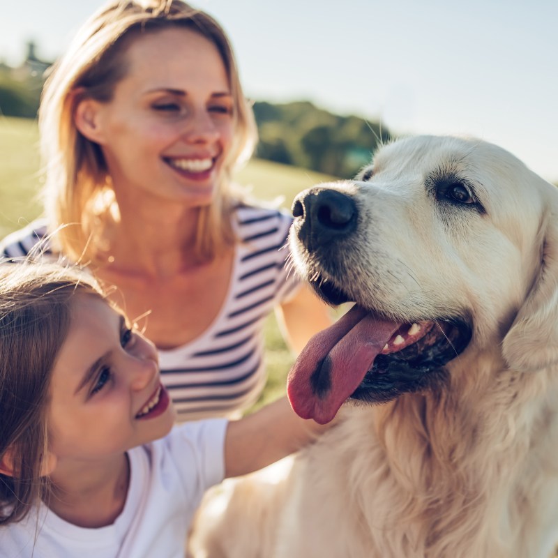 Family with dog outside